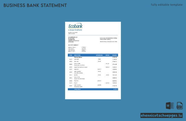 Ecobank-Unternehmenskontoauszug (Beispiel im Word- und PDF-Format)